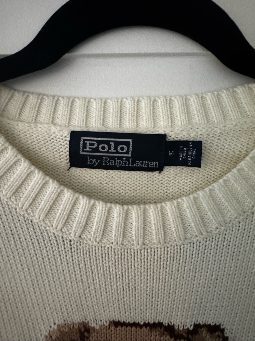 Ralph Lauren Cream Crewneck Sweater with Bear Intarsia - Picture 2 of 2